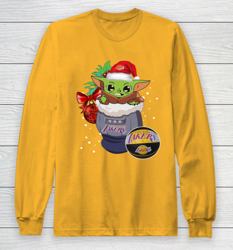 Los Angeles Lakers Christmas Baby Yoda Star Wars Funny Happy NBA Long Sleeve T-Shirt 3