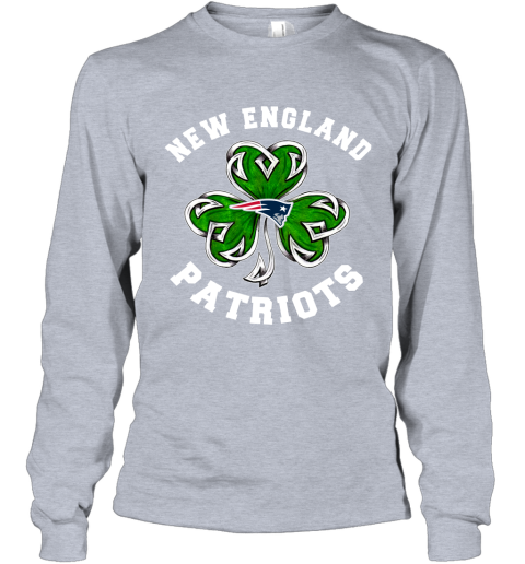 NFL New England Patriots Three Leaf Clover St Patrick's Day Football Sports tRsQVsxp2sY long sleeve tee 14 95 151514 front sport grey