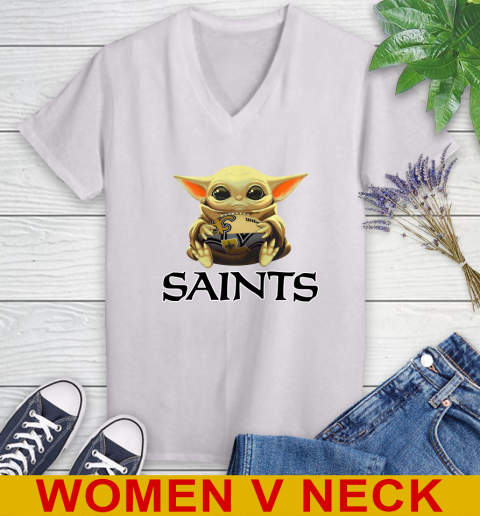 NFL Football New Orleans Saints Baby Yoda Star Wars Shirt Women's V-Neck T-Shirt