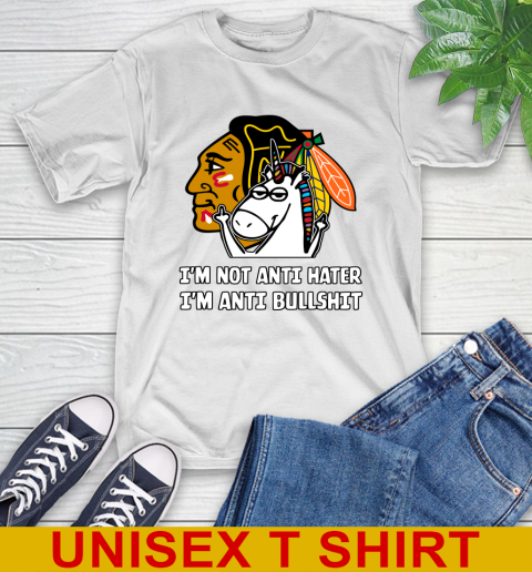 Chicago Blackhawks NHL Hockey Unicorn I'm Not Anti Hater I'm Anti Bullshit T-Shirt