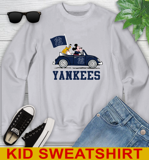 MLB Baseball New York Yankees Pluto Mickey Driving Disney Shirt Youth Sweatshirt 4