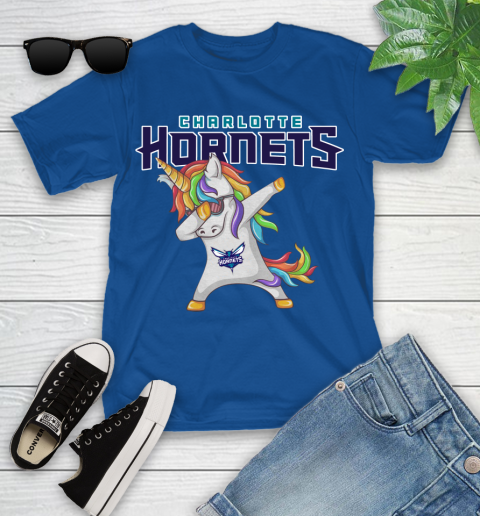 Charlotte Hornets NBA Basketball Funny Unicorn Dabbing Sports Youth T-Shirt 9