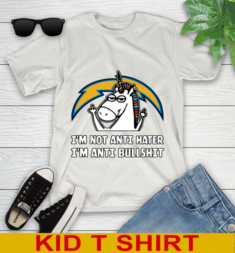 Los Angeles Chargers NFL Football Unicorn I'm Not Anti Hater I'm Anti Bullshit Youth T-Shirt 12