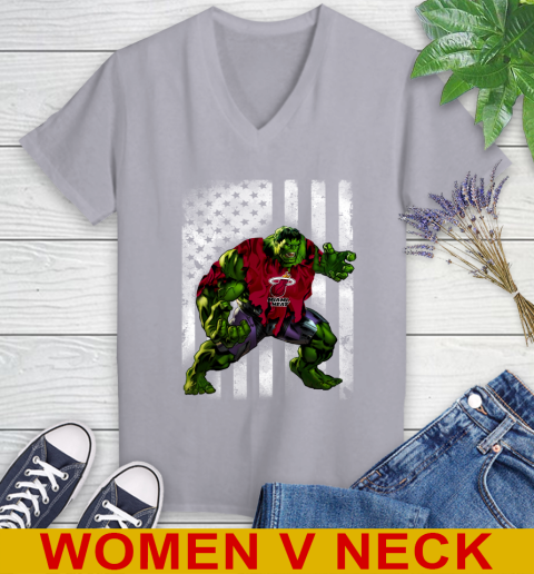 Miami Heat Hulk Marvel Avengers NBA Basketball American Flag Women's V-Neck T-Shirt 4