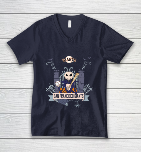 MLB San Francisco Giants Baseball Jack Skellington Halloween V-Neck T-Shirt 2