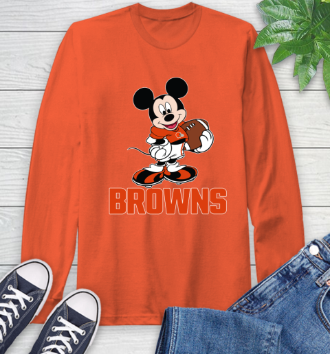 NFL Football Cleveland Browns Cheerful Mickey Mouse Shirt Long Sleeve T-Shirt 5
