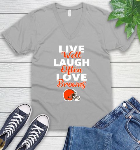 NFL Football Cleveland Browns Live Well Laugh Often Love Shirt V-Neck T-Shirt 3