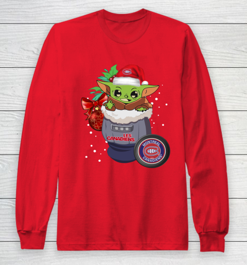 Montreal Canadiens Christmas Baby Yoda Star Wars Funny Happy NHL Long Sleeve T-Shirt 10