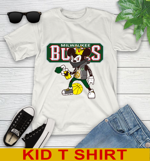 Milwaukee Bucks NBA Basketball Mickey Peace Sign Sports Youth T-Shirt