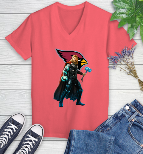 NFL Thor Avengers Endgame Football Arizona Cardinals Women's V-Neck T-Shirt 6