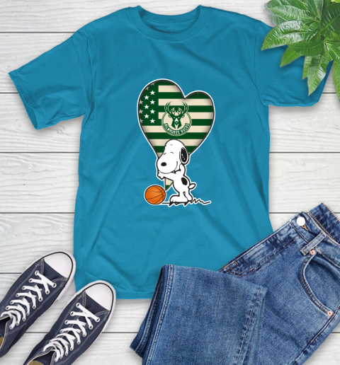 Milwaukee Bucks NBA Basketball The Peanuts Movie Adorable Snoopy T-Shirt 8