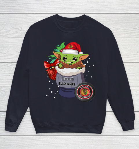 Chicago Blackhawks Christmas Baby Yoda Star Wars Funny Happy NHL Youth Sweatshirt 3