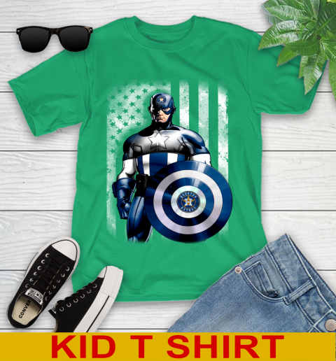 Houston Astros MLB Baseball Captain America Marvel Avengers American Flag Shirt Youth T-Shirt 7