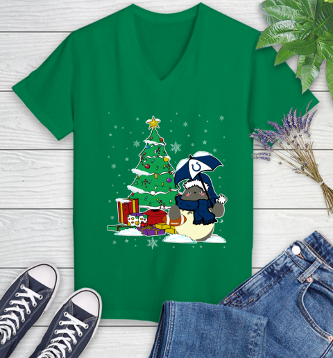Indianapolis Colts NFL Football Cute Tonari No Totoro Christmas Sports Women's V-Neck T-Shirt 5