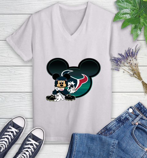 NFL Houston Texans Mickey Mouse Disney Football T Shirt Women's V-Neck T-Shirt