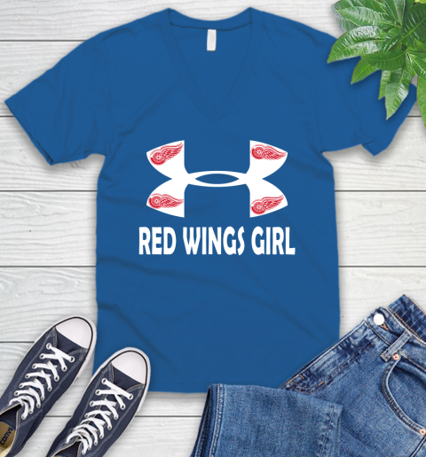 NHL Detroit Red Wings Girl Under Armour Hockey Sports V-Neck T-Shirt 5
