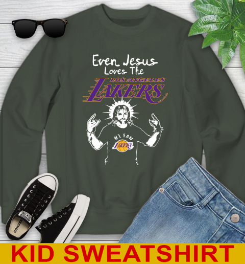 Los Angeles Lakers NBA Basketball Even Jesus Loves The Lakers Shirt Youth Sweatshirt 8