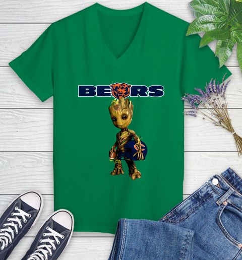 Chicago Bears NFL Football Groot Marvel Guardians Of The Galaxy Women's V-Neck T-Shirt 5