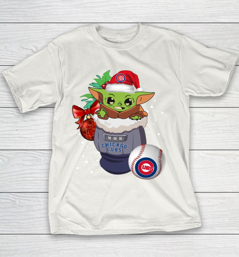 Chicago Cubs Christmas Baby Yoda Star Wars Funny Happy MLB Youth T-Shirt 3