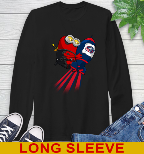 NHL Hockey Columbus Blue Jackets Deadpool Minion Marvel Shirt Long Sleeve T-Shirt