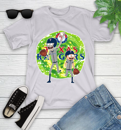 MLB Texas Rangers Rick And Morty Baseball Sports Youth T-Shirt 4