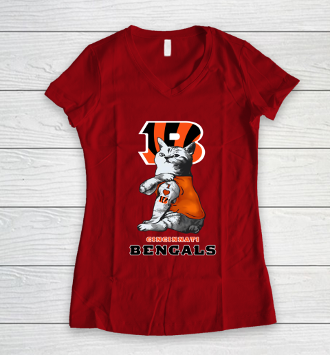 NFL Football My Cat Loves Cincinnati Bengals Women's V-Neck T-Shirt 8