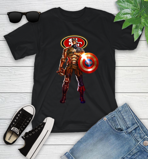 NFL Captain America Marvel Avengers Endgame Football Sports San Francisco 49ers Youth T-Shirt 2