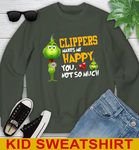 NBA Los Angeles Clippers Makes Me Happy You Not So Much Grinch Basketball Sports Youth Sweatshirt 8