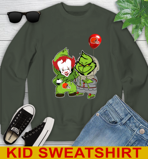 Cleveland Browns Baby Pennywise Grinch Christmas NFL Football Youth Sweatshirt 9