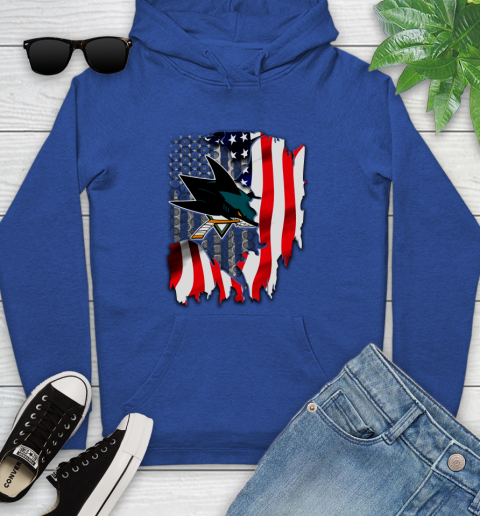 San Jose Sharks NHL Hockey American Flag Youth Hoodie 11