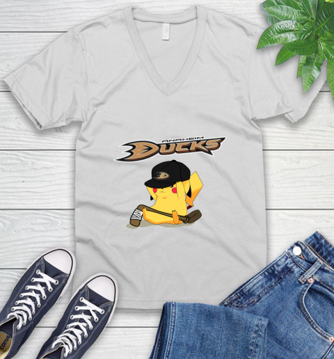 NHL Pikachu Hockey Sports Anaheim Ducks V-Neck T-Shirt