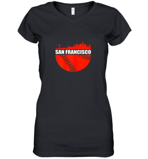 San Francisco Baseball Downtown Skyline Gift Women's V-Neck T-Shirt