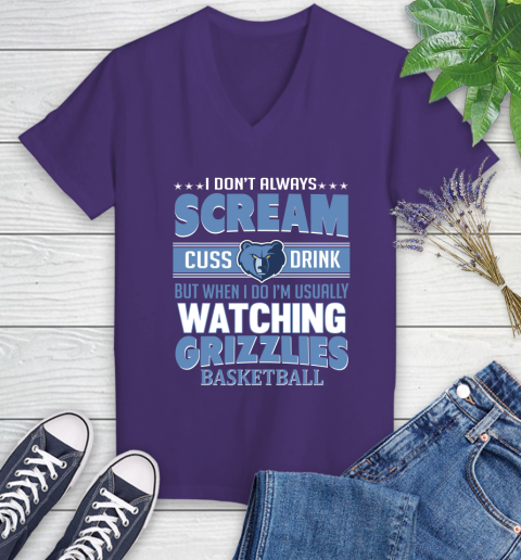 Memphis Grizzlies NBA Basketball I Scream Cuss Drink When I'm Watching My Team Women's V-Neck T-Shirt 3