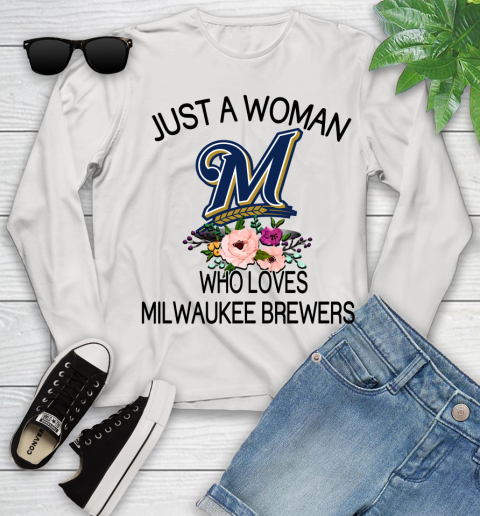 MLB Just A Woman Who Loves Milwaukee Brewers Baseball Sports Youth Long Sleeve