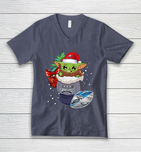Philadelphia Eagles Christmas Baby Yoda Star Wars Funny Happy NFL V-Neck T-Shirt 8