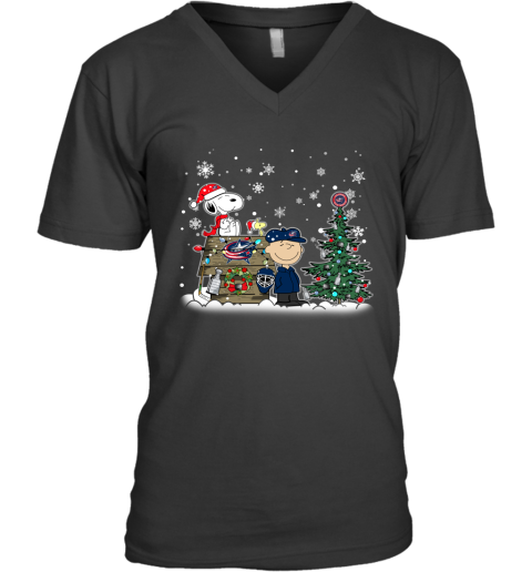NHL Columbus Blue Jackets Snoopy Charlie Brown Woodstock Christmas Stanley Cup Hockey T Shirt qS5Y4VO4wNX v neck unisex 8 95 151514 front black