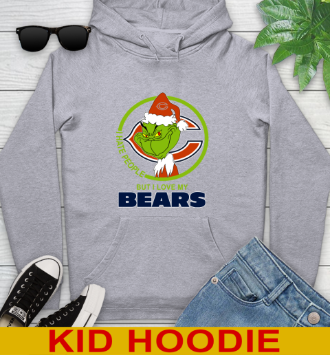 Chicago Bears NFL Christmas Grinch I Hate People But I Love My Favorite Football Team Youth Hoodie 6