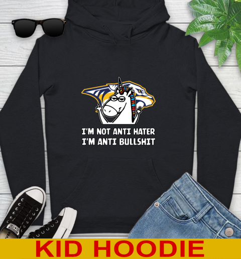 Nashville Predators NHL Hockey Unicorn I'm Not Anti Hater I'm Anti Bullshit Youth Hoodie 3 Nashville Predators NHL Hockey Unicorn I'm Not Anti Hater I'm Anti Bullshit Youth Hoodie - Image 3