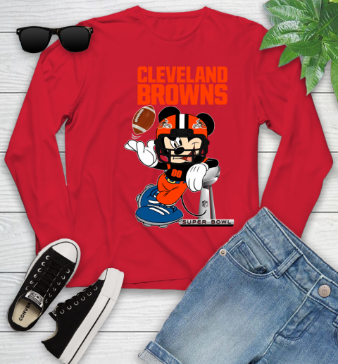 NFL Cleveland Browns Mickey Mouse Disney Super Bowl Football T Shirt Youth Long Sleeve 11