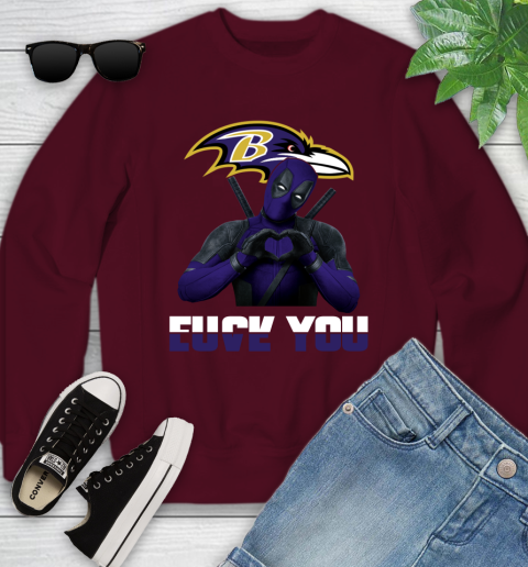 NHL Baltimore Ravens Deadpool Love You Fuck You Football Sports Youth Sweatshirt 4