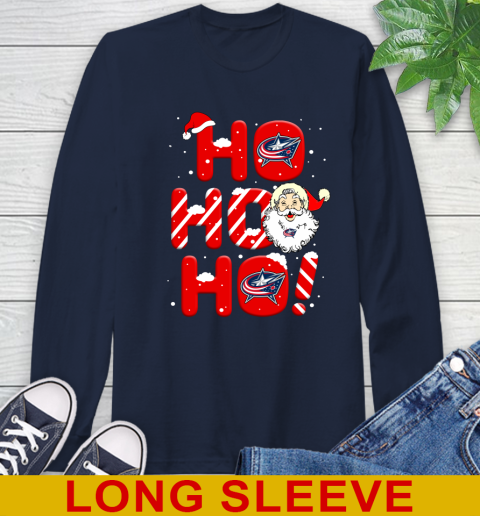 Columbus Blue Jackets NHL Hockey Ho Ho Ho Santa Claus Merry Christmas Shirt Long Sleeve T-Shirt 3