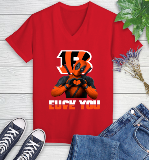 NHL Cincinnati Bengals Deadpool Love You Fuck You Football Sports Women's V-Neck T-Shirt 11