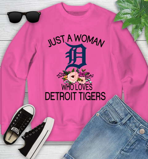 MLB Just A Woman Who Loves Detroit Tigers Baseball Sports Youth Sweatshirt 3