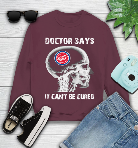 NBA Detroit Pistons Basketball Skull It Can't Be Cured Shirt Youth Sweatshirt 3