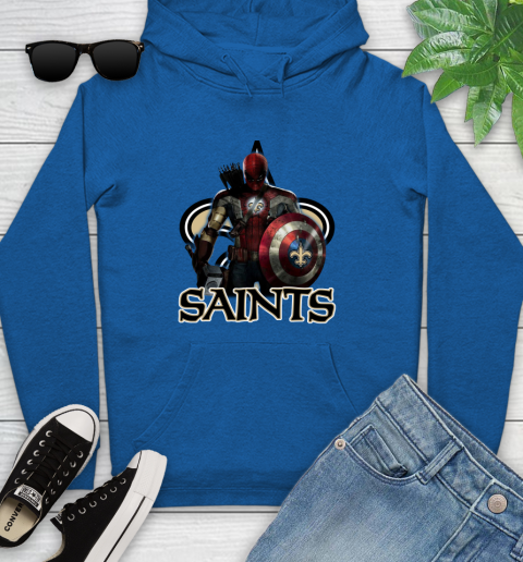NFL Captain America Thor Spider Man Hawkeye Avengers Endgame Football New Orleans Saints Youth Hoodie 9