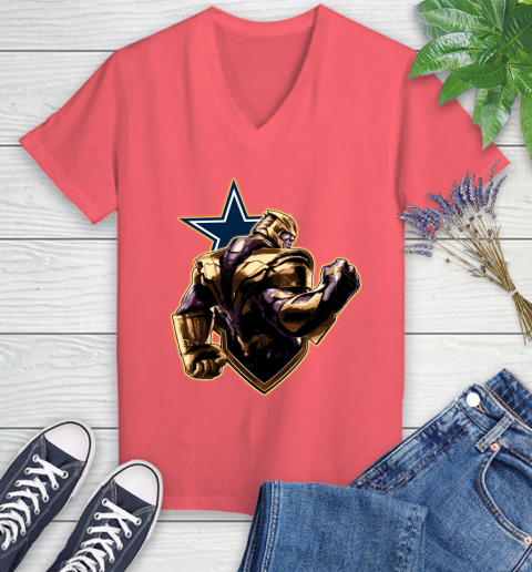 NFL Thanos Avengers Endgame Football Sports Dallas Cowboys Women's V-Neck T-Shirt 6