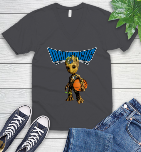 Dallas Mavericks NBA Basketball Groot Marvel Guardians Of The Galaxy V-Neck T-Shirt 5