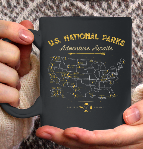 National Parks T shirt Map Camping Hiking Ceramic Mug 11oz