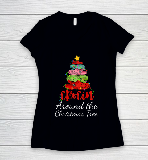 Crocin around the christmas tree Funny Xmas 2020 Gift Women's V-Neck T-Shirt