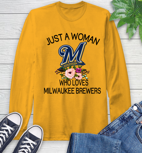 MLB Just A Woman Who Loves Milwaukee Brewers Baseball Sports Long Sleeve T-Shirt 2